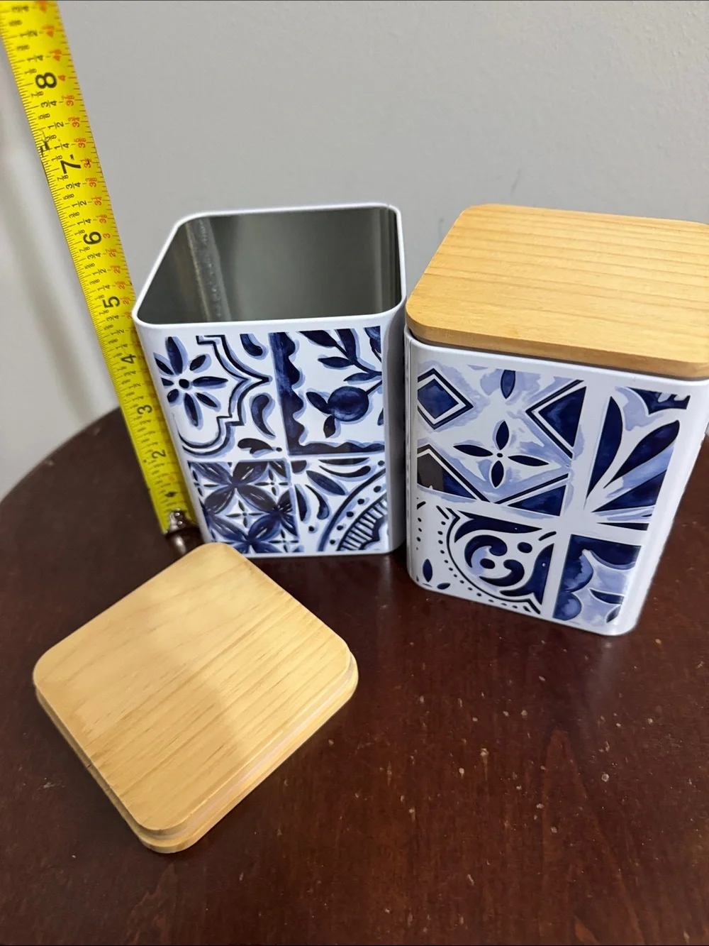Ashland Blue and White Ceramic Canister Set with Bamboo Tops